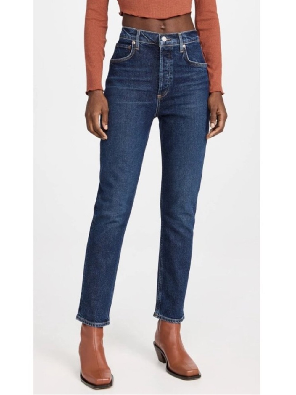 AGOLDE riley long straight leg jeans dark wash denim classic plus size 33